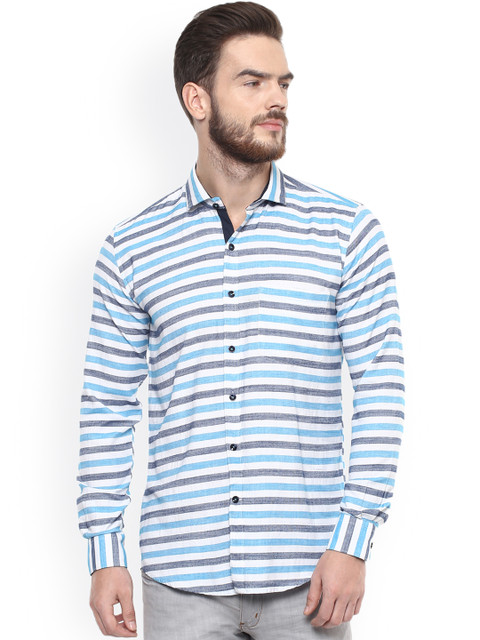 

DENNISON Men Blue & White Slim Fit Striped Casual Shirt