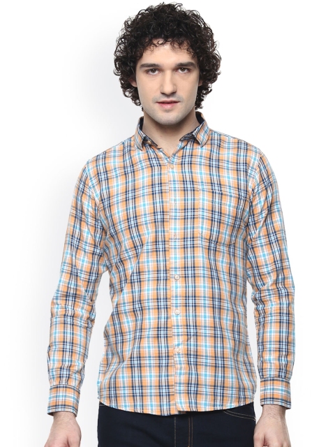 

DENNISON Men Orange Slim Fit Checked Casual Shirt