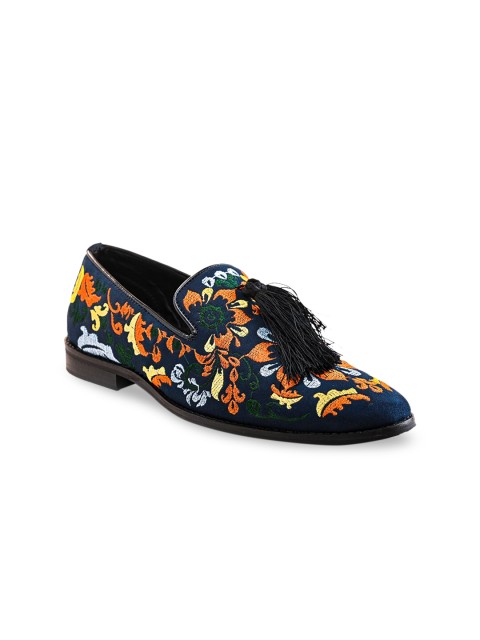 

MONKSTORY Men Blue Woven Design Lightweight PU Loafers