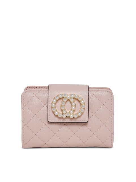 

ALDO Women Pink & White Embellished Quilted Two Fold Wallet