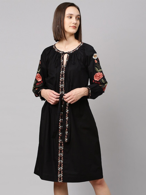 

Chemistry Black Embroidered A-Line Dress