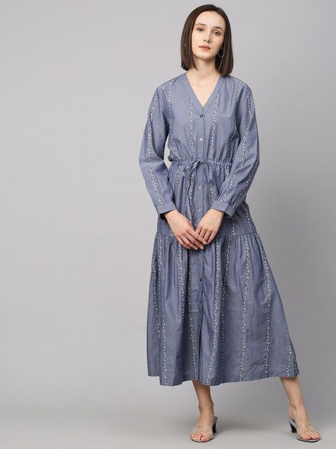 

Chemistry Blue & White Floral Embroidered Midi Dress