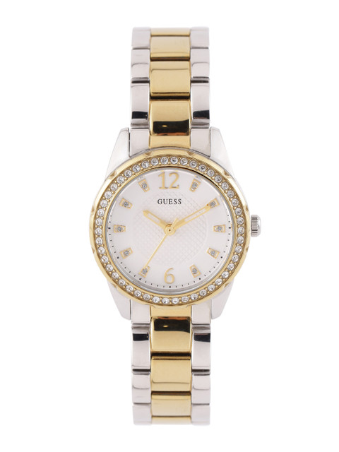 

GUESS Women Off-White Stone-Studded Dial Watch W0445L4-2