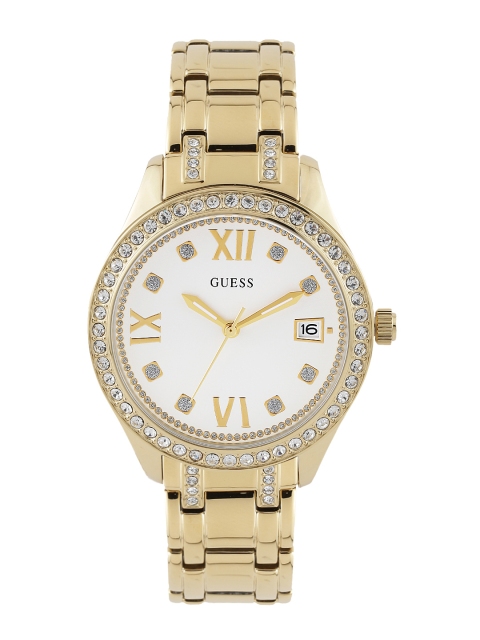 

GUESS Women Off-White Stone-Studded Dial Watch W0848L2