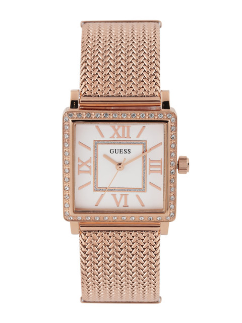 

GUESS Women Off-White Stone-Studded Dial Watch W0826L3