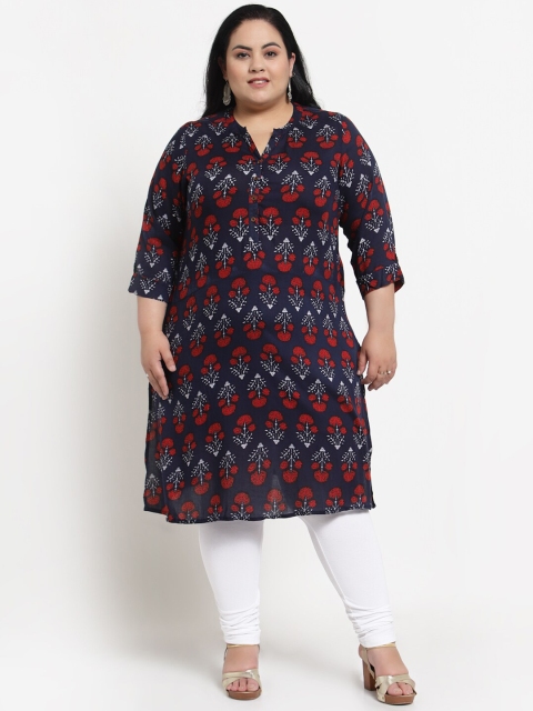 

plusS Women Plus Size Navy Blue Ethnic Motifs Printed Kurta