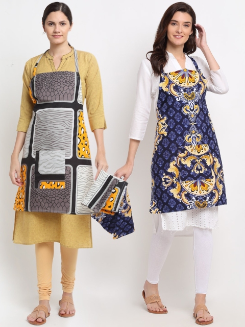 

Dhrohar Pack Of 2 Printed 210TC Apron With Front Centre Pocket & Napkin, Blue