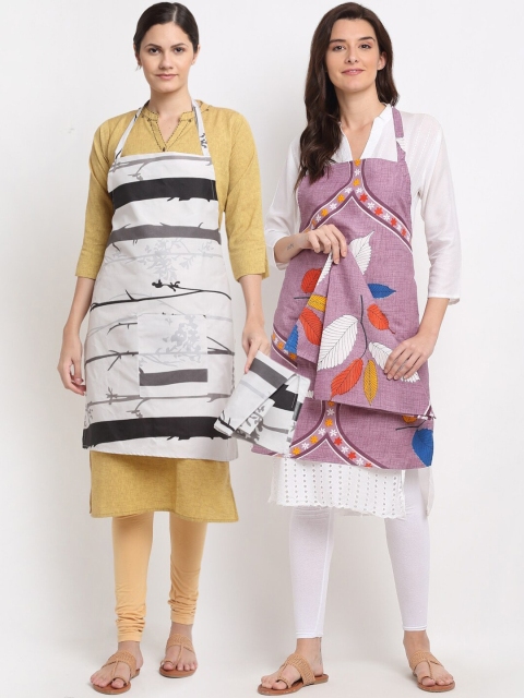 

Dhrohar Pack Of 2 Tropical Printed 210 TC Aprons & Napkins, Purple