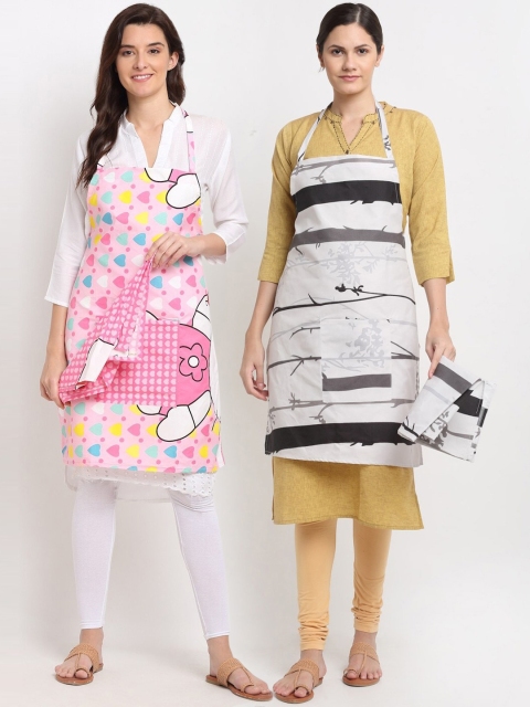 

Dhrohar Pack Of 2 Tropical Printed 210 TC Pure Cotton Aprons, White