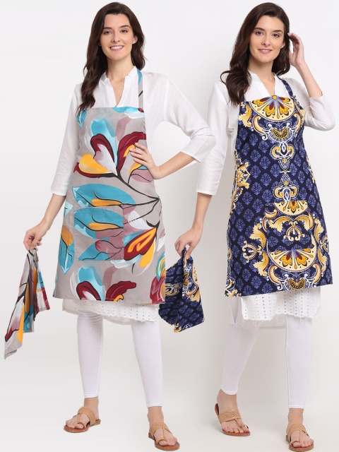 

Dhrohar Pack Of 2 Multicolored Printed 210 TC Aprons With Napkins, Multi