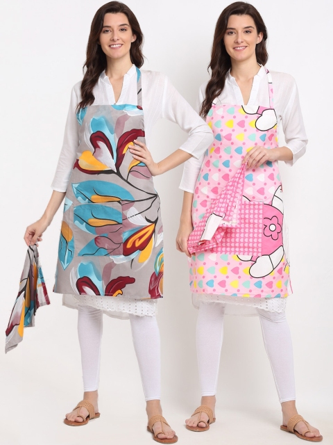 

Dhrohar Pack Of 2 Printed 210 TC Aprons With Napkins, Multi