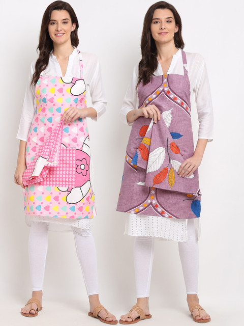 

Dhrohar Pack Of 2 Printed 210 TC Aprons With Napkins, Purple