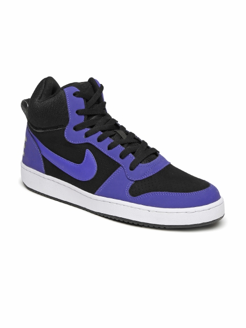 

Nike Men Black & Blue Perforated Mid-Top Court Borough Trainers