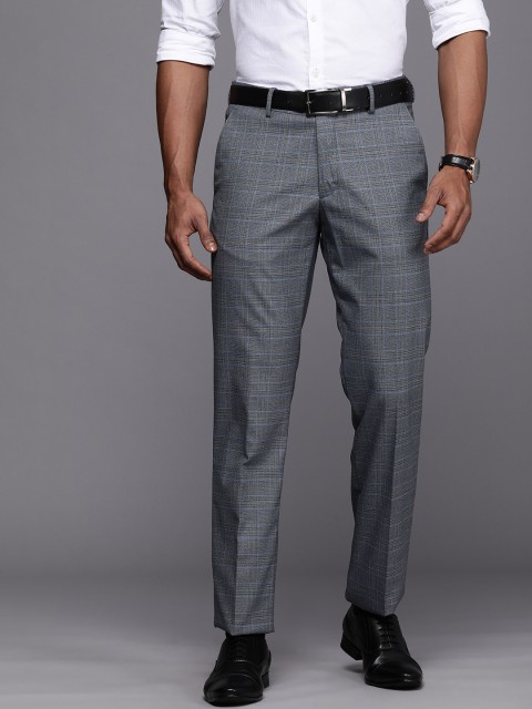 

Louis Philippe Men Blue And Grey Checked Slim Fit Formal Trousers