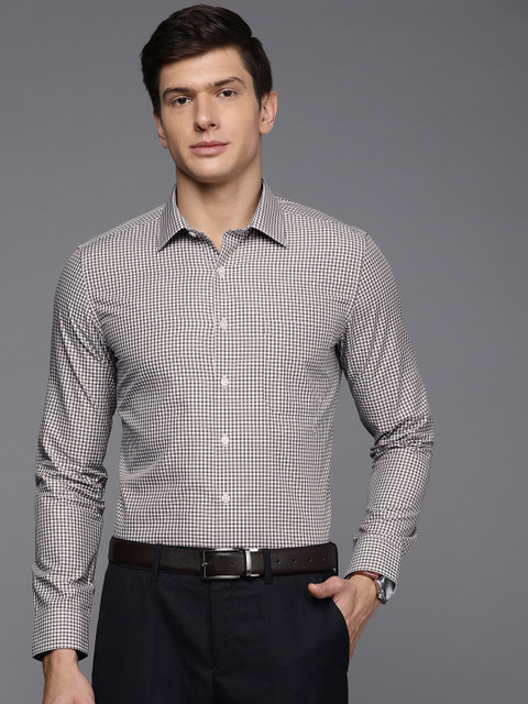 

Louis Philippe Men Brown And White Slim Fit Micro Checked Pure Cotton Formal Shirt