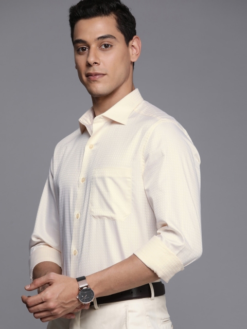 

Louis Philippe Men Cream-Coloured Self-Design Classic Fit Pure Cotton Formal Shirt
