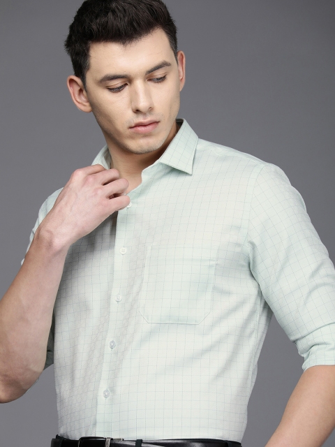

Louis Philippe Men Green Slim Fit Grid Checks & Textured Opaque Pure Cotton Formal Shirt