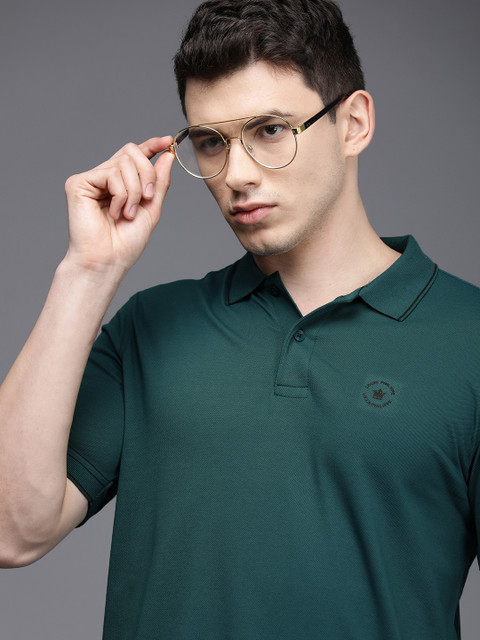 

Louis Philippe Men Teal Brand logo Printed Applique Polo Collar T-shirt