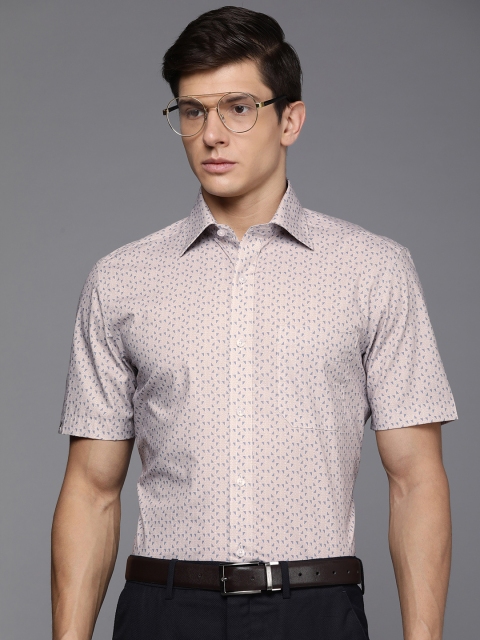 

Louis Philippe Men Pink And Blue Geometric Printed Pure Cotton Formal Shirt