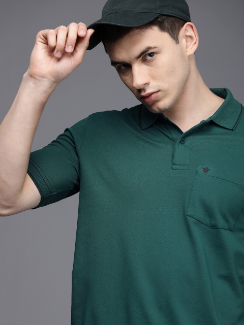 

Louis Philippe Men Teal Green Solid Polo Collar T-shirt