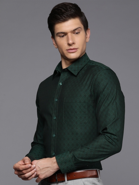 

Louis Philippe Men Teal Slim Fit Printed Pure Cotton Formal Shirt