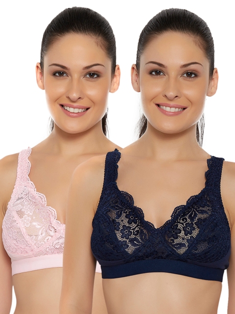 

Floret Pack of 2 Full-Coverage Lace Bras, Navy blue