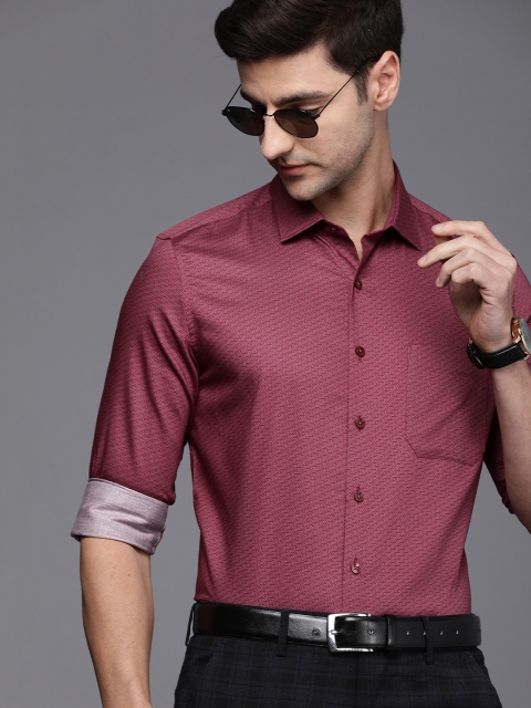 

Louis Philippe Men Maroon Slim Fit Printed Pure Cotton Formal Shirt