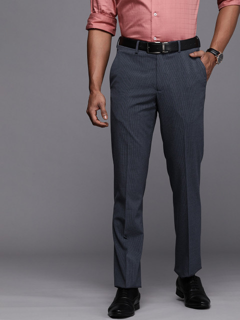 

Louis Philippe Men Navy Blue And Black Checked Slim Fit Formal Trousers