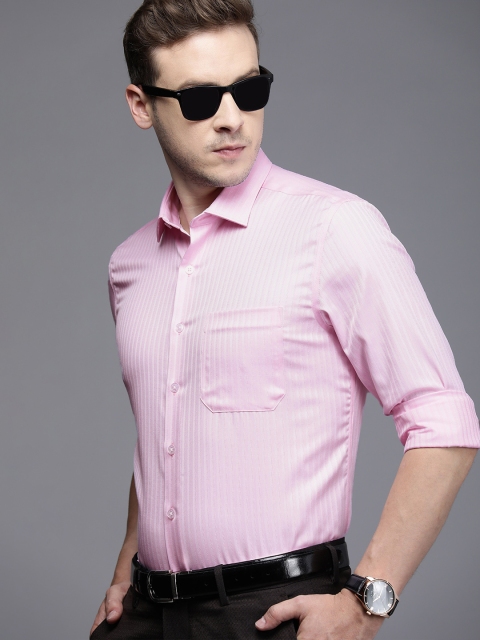 

Louis Philippe Men Pink Textured Slim Fit Pure Cotton Formal Shirt