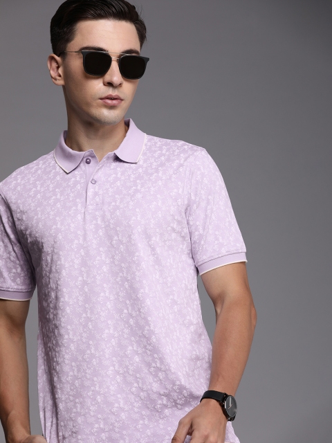 

Louis Philippe Men Lavender & Off White Floral Printed Polo Collar Casual T-shirt