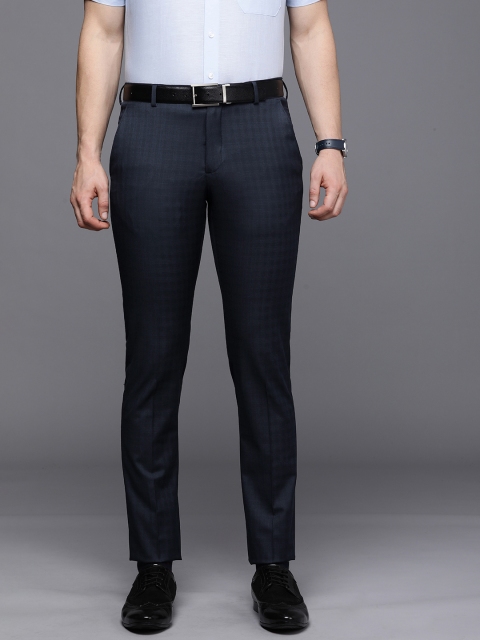 

Louis Philippe Men Navy Blue Checked Slim Fit Trousers