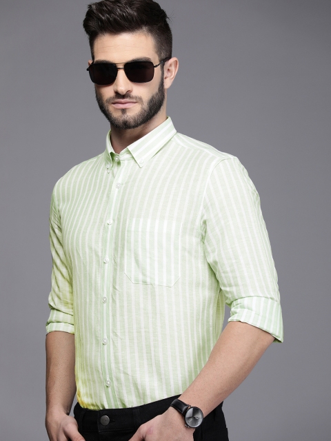 

Louis Philippe Men Green & White Slim Fit Striped Semiformal Shirt