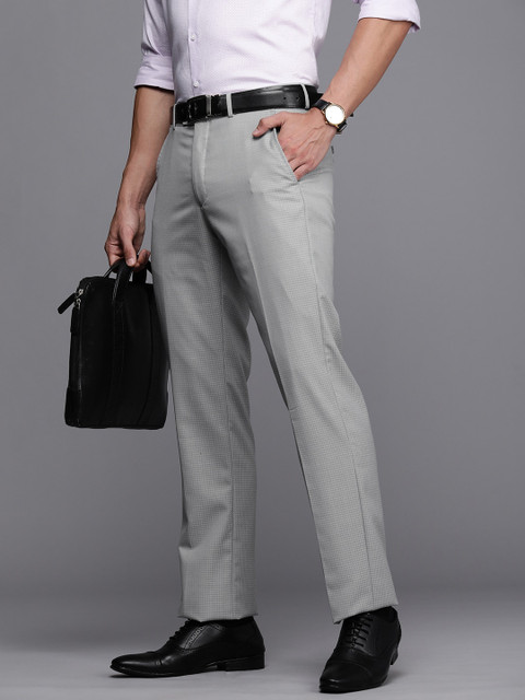 

Louis Philippe Men Grey Textured Formal Trousers