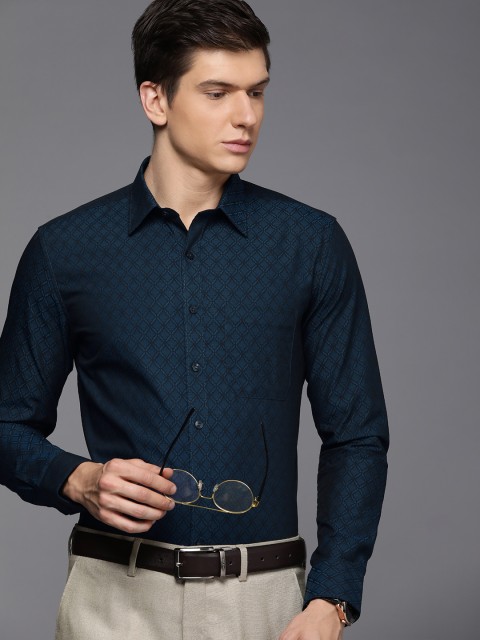 

Louis Philippe Men Blue & Black Slim Fit Printed Pure Cotton Formal Shirt