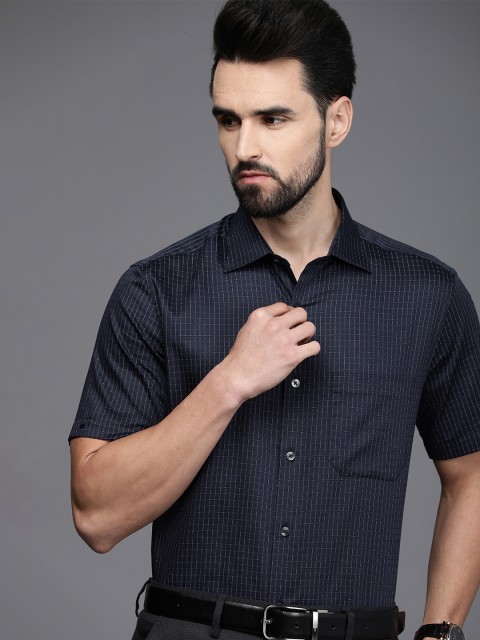 

Louis Philippe Men Navy Blue Classic Fit Grid Checks Opaque Premium Cotton Formal Shirt