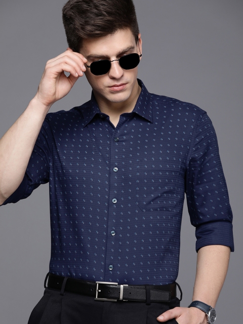 

Louis Philippe Men Navy Blue Slim Fit Printed Formal Pure Cotton Shirt