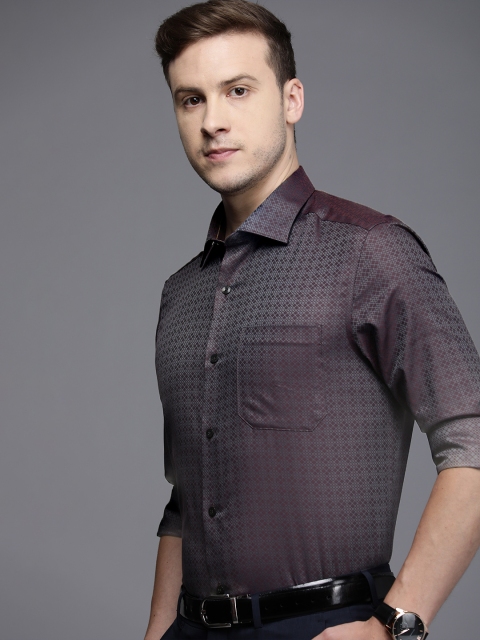 

Louis Philippe Men Grey & Burgundy Printed Classic Fit Pure Cotton Formal Shirt