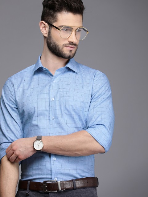 

Louis Philippe Men Blue Slim Fit Checked Pure Cotton Formal Shirt