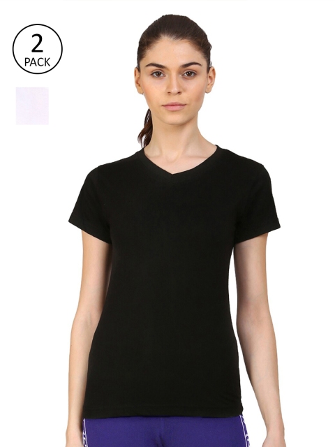 

appulse Women Multicoloured 2 V-Neck Extended Sleeves Slim Fit Running T-shirt, Multi