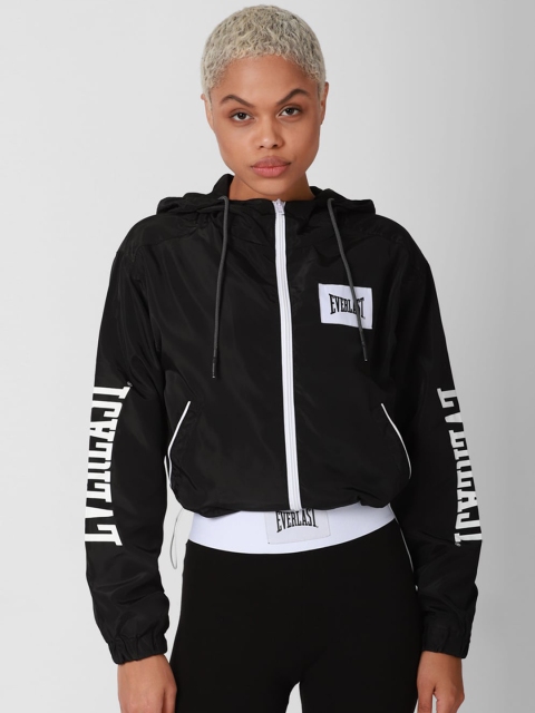 FOREVER 21 Women Black Crop Sporty Jacket with Patchwork