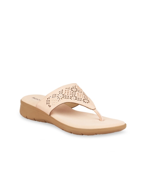 

Rocia Women Pink Textured Open Toe Flats with Laser Cuts