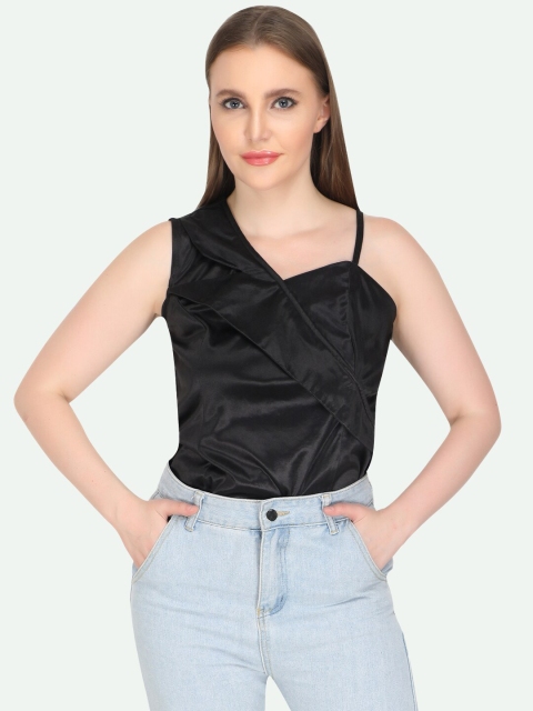 

WOOFFLY Black Solid One Shoulder Top
