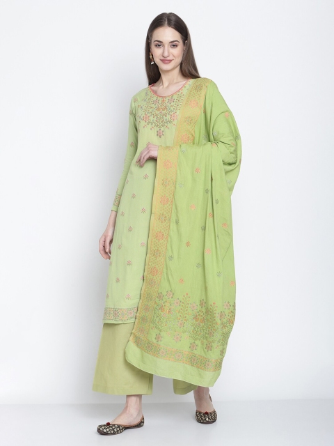 

Stylee LIFESTYLE Green & Pink Embroidered Cotton Unstitched Dress Material