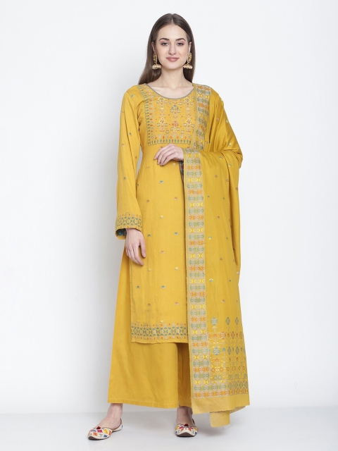 

Stylee LIFESTYLE Mustard & Green Embroidered Cotton Blend Unstitched Dress Material