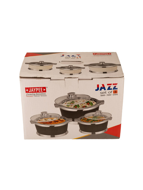 

JAYPEE Set of 3 Black Casseroles With Glass Lid