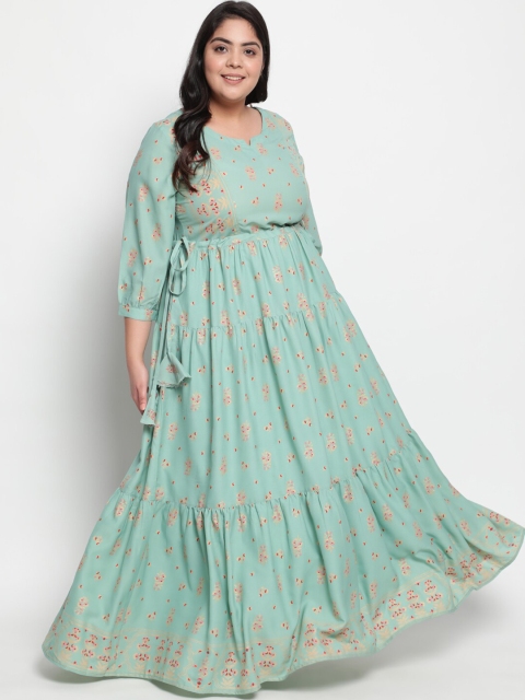 

Amydus Women Green Floral Printed Maxi Cotton Dress