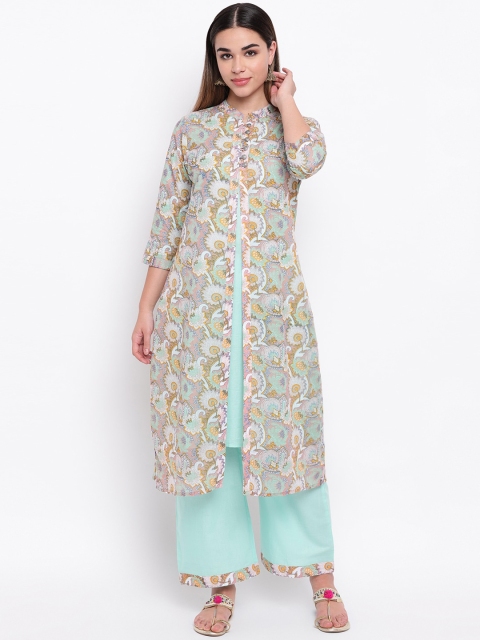 

Jaipur Morni Women Green Floral Printed Pure Cotton Kurta with Palazzos