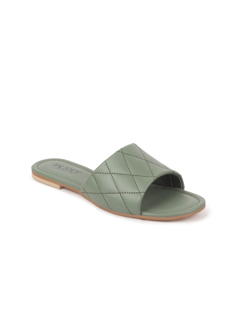 

FAUSTO Women Green Textured Open Toe Flats
