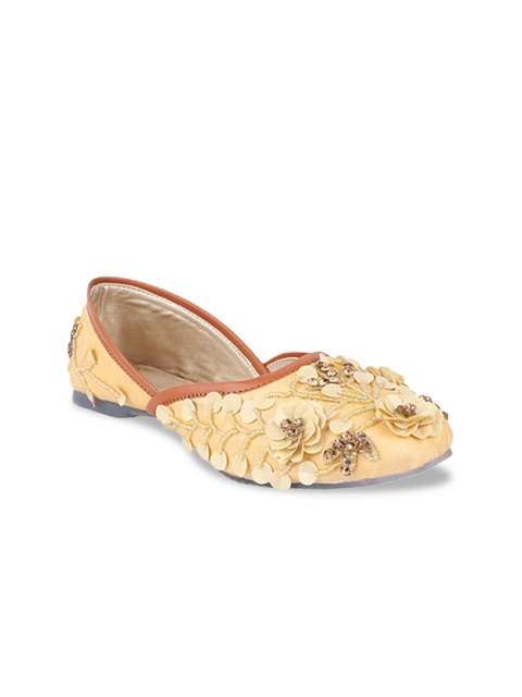 

THE WHITE POLE Women Yellow & Gold-Toned Embellished Mojaris