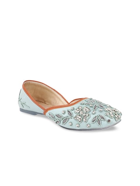 

THE WHITE POLE Women Green Embellished Leather Ethnic Mojaris